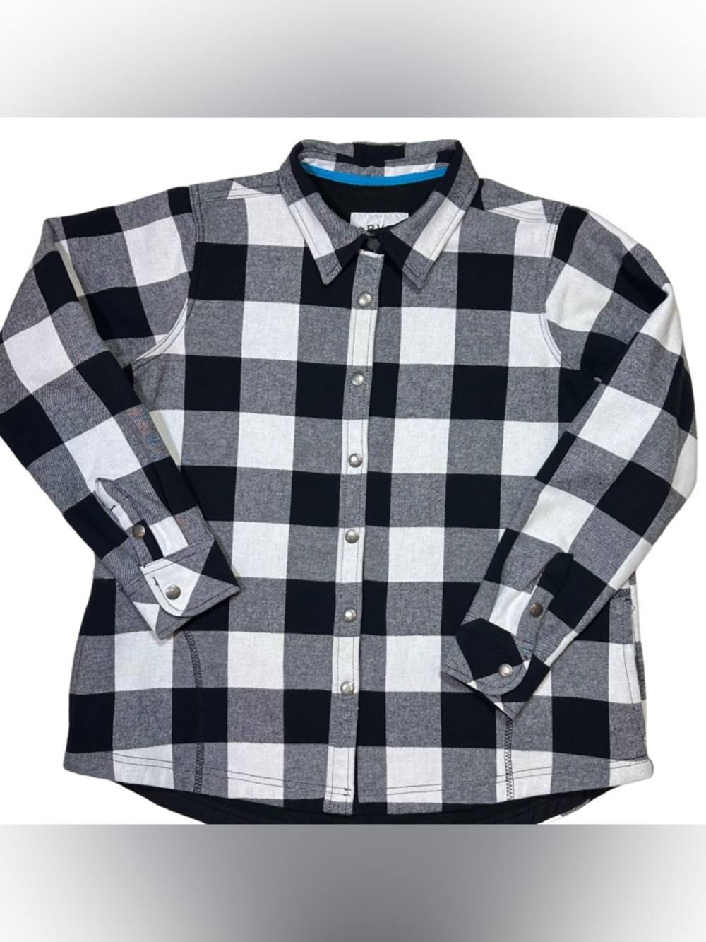 Orvis Buffalo Plaid Flannel Shirt Jacket XL Black White Snap Buttons Cotton